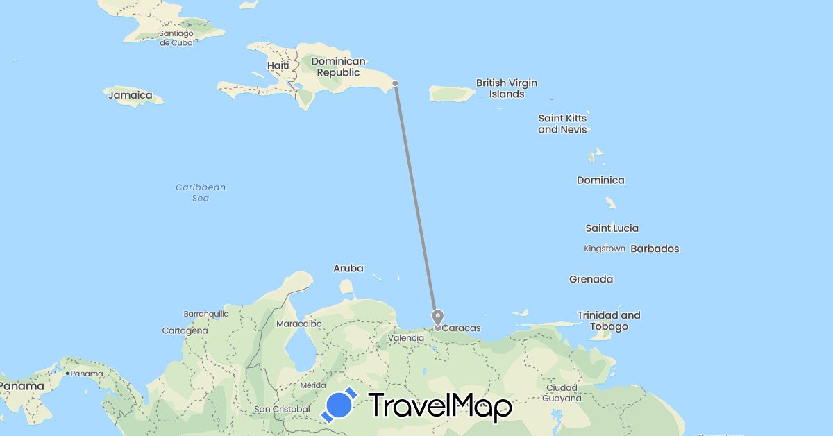 TravelMap itinerary: driving, plane in Dominican Republic, Venezuela (North America, South America)