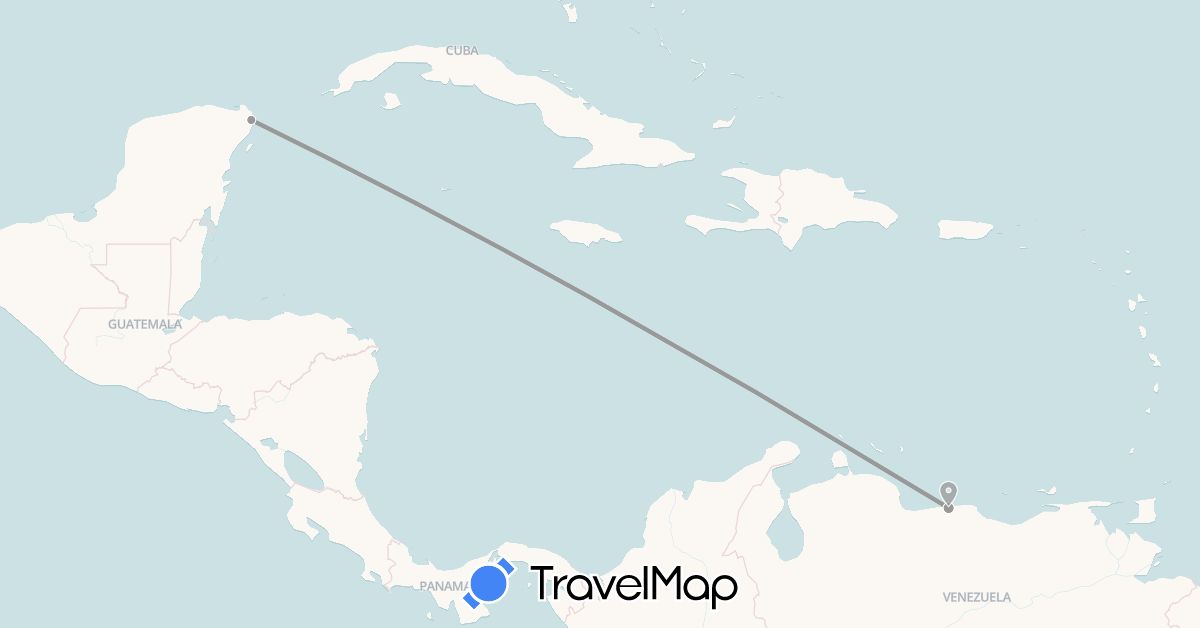 TravelMap itinerary: driving, plane in Mexico, Venezuela (North America, South America)